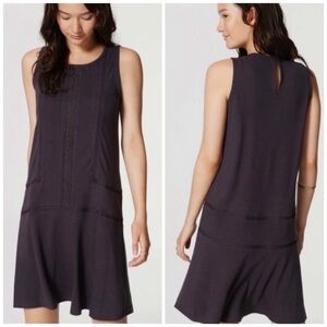 ANN TAYLOR LOFT Grey Flutter Lace Embroidered Drop Waist Knit Dress S